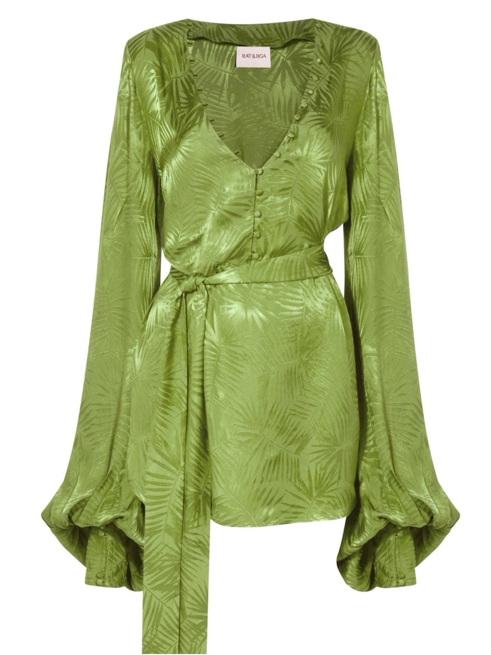 Rat & Boa Harlequin Cypress Green Satin Long Sleeve Wrap Mini Dress XS